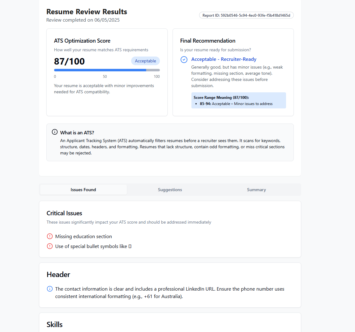Score Cv Ui Career Intelligence & Resume Analysis | ResumeUplift